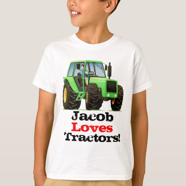 Custom Kids Name Love Tractors and Farming T-Shirt (Front)
