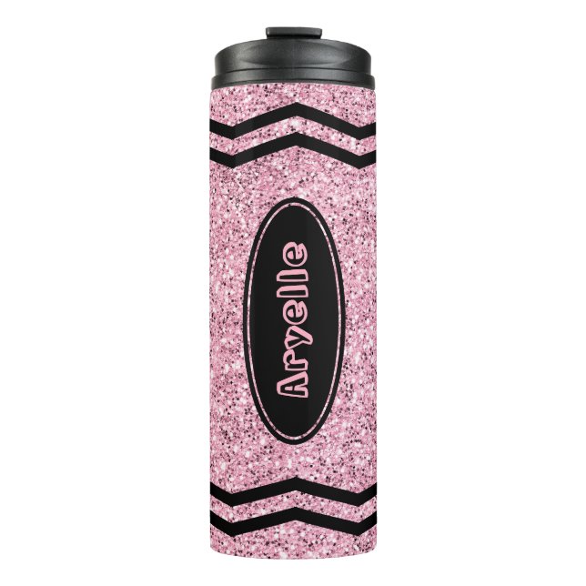 Custom Kids Name Pale Pink Glitter Crayon Tumbler (Front)
