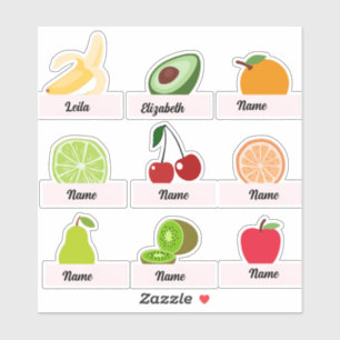 Custom kid's name stickers, custom fruit stickers