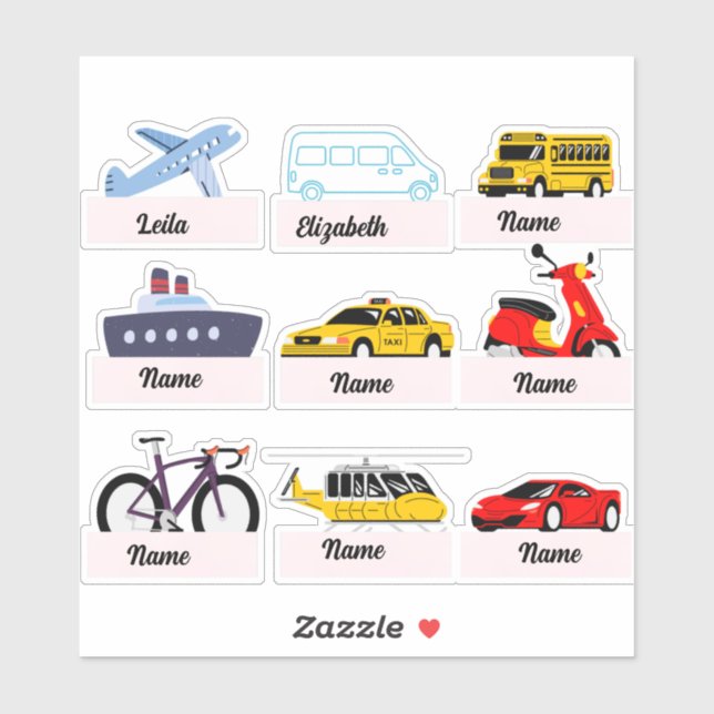 Custom kid's name stickers, custom transportation (Sheet)