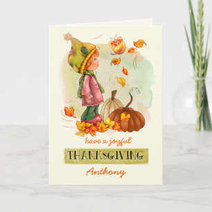 Custom Kid's Name Thanksgiving Greeting Cards