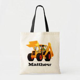 Custom Kid's Name Yellow Digger Tote Bag