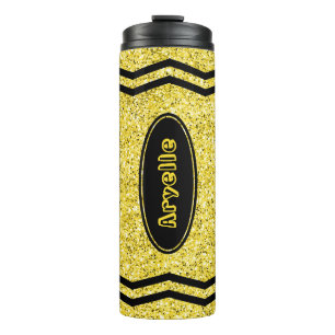 Custom Kids Name Yellow Glitter Crayon Tumbler
