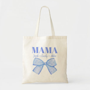 Custom Kids Names Blue Coquette Mama Mother's Day Tote Bag