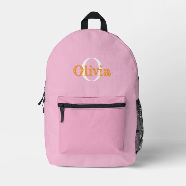 custom kids or teen name pink  printed backpack (Front)