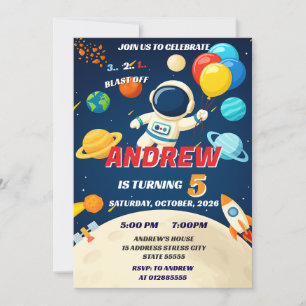 Custom Kids Outer Space Galaxy Blast Off Birthday  Invitation