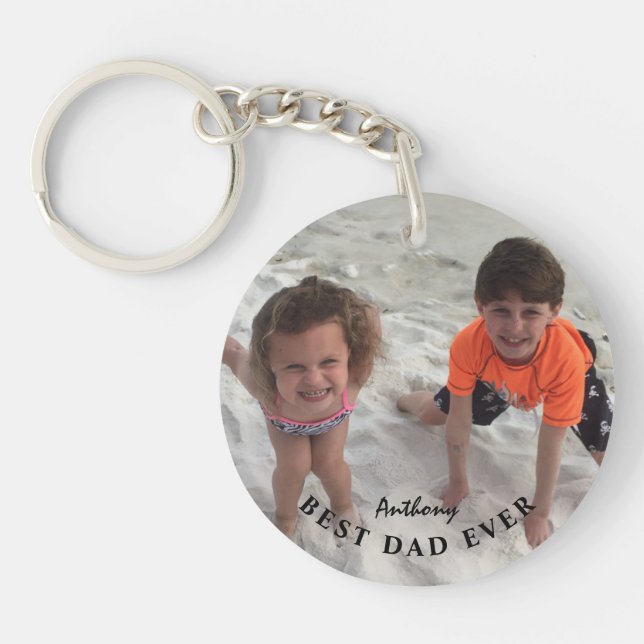 Custom Kids Photo Best Dad Ever Personalised Key Ring (Front)