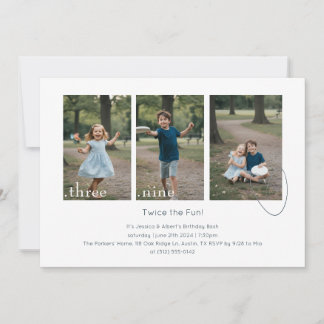 Custom Kids Photo Collage Double Birthday Party Invitation