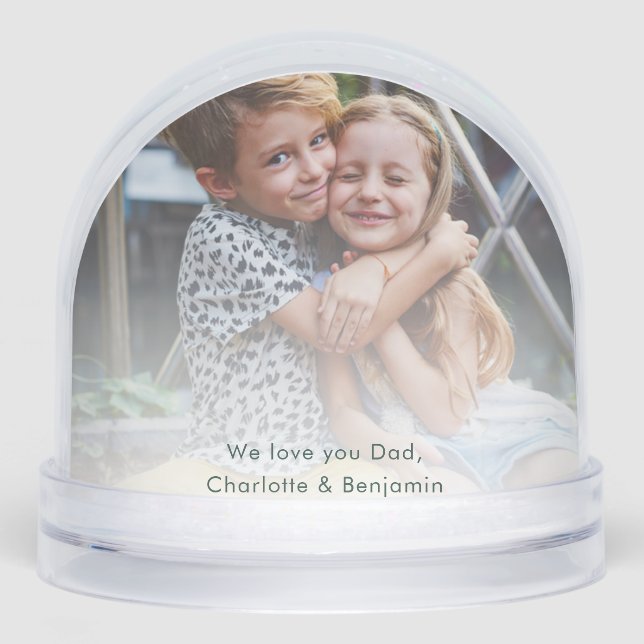 Custom Kids Photo Modern Keepsake Mum and Dad Snowglobe (Front)