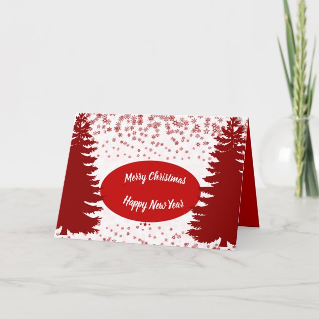 Custom Kid's Red White Merry Christmas Tree Holiday Card (Front)