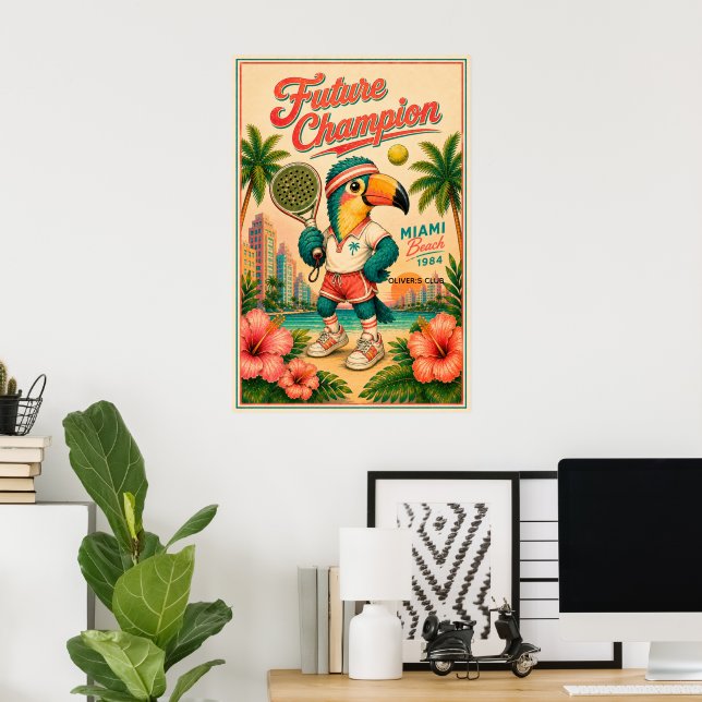 Custom Kids Room Retro Padel Poster - Future Champ (Home Office)