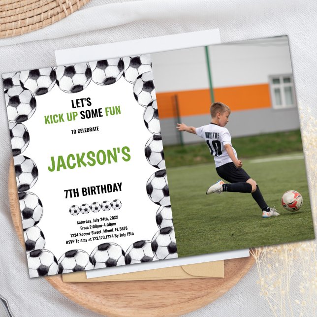 Custom Kids Sports Party Invite (Ball Fram Soccer Birthday Invitations with photo)