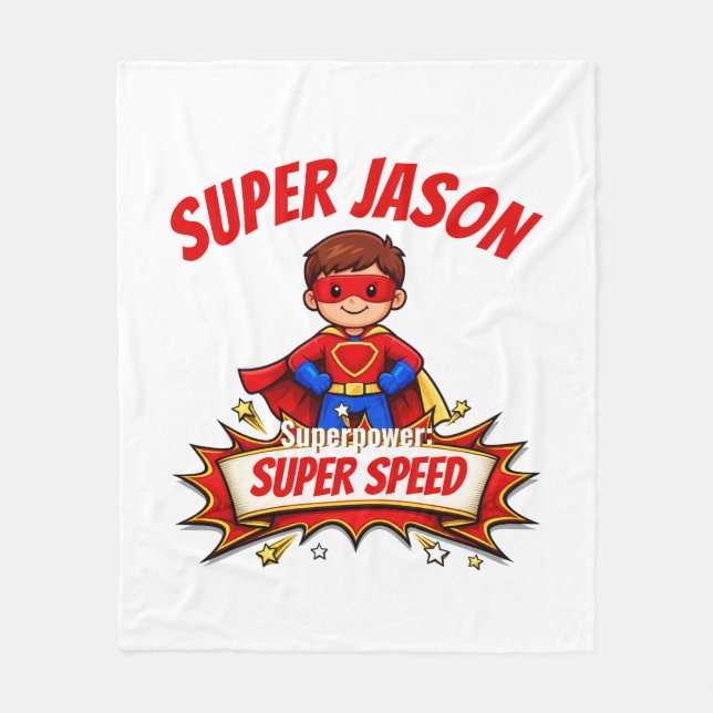 Custom Kids Superhero Name Fleece Blanket (Front)