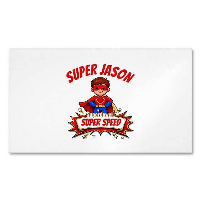Custom Kids Superhero Name Magnetic Business Card (Front)