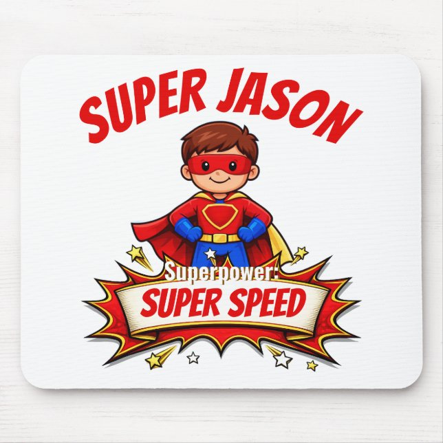 Custom Kids Superhero Name & Superpower Mouse Mat (Front)