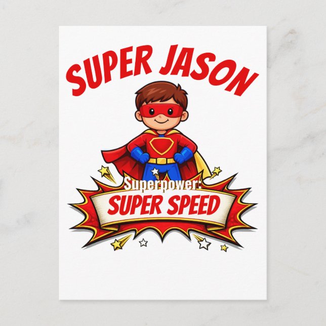 Custom Kids Superhero Name & Superpower Postcard (Front)