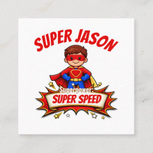 Custom Kids Superhero Name & Superpower Square Business Card