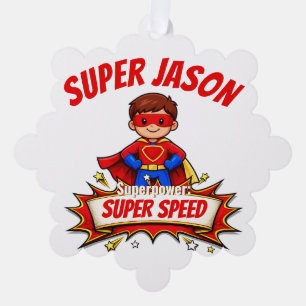 Custom Kids Superhero Name & Superpower Tree Decoration Card