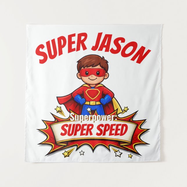 Custom Kids Superhero Name Tapestry (Front)