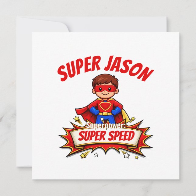 Custom Kids Superhero Name Thank You Card (Front)