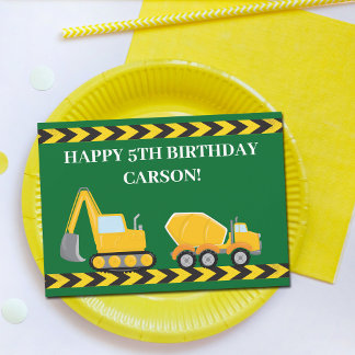 Custom Kids Trucks Green Boys Happy Birthday Card