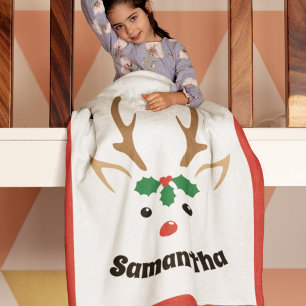 Custom Kids Winter Blanket - Cartoon Reindeer Face