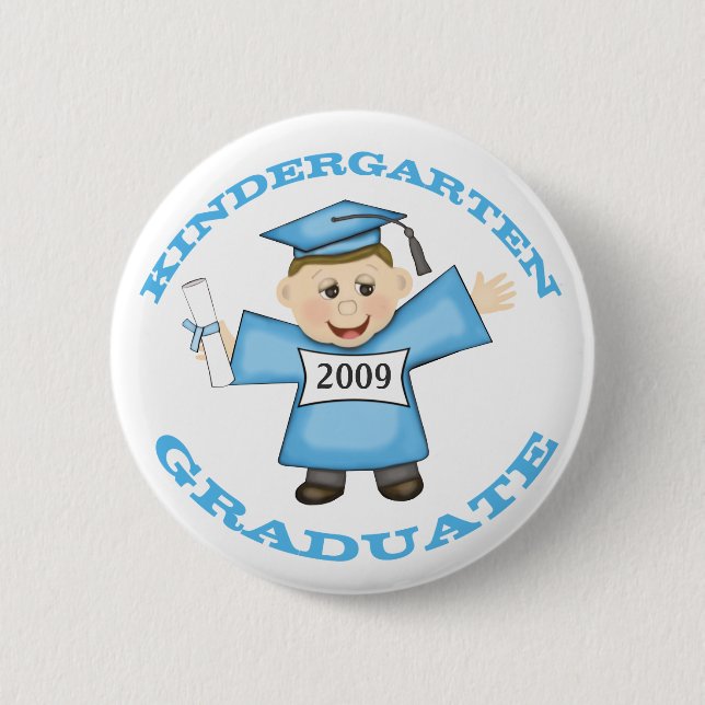 Custom Kindergarten Blue Girl Graduate 6 Cm Round Badge (Front)
