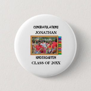 Custom kindergarten graduate chalkboard photo 6 cm round badge