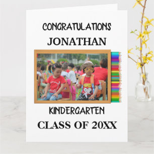 Custom kindergarten graduate chalkboard photo card