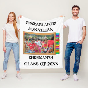 Custom kindergarten graduate chalkboard photo fleece blanket