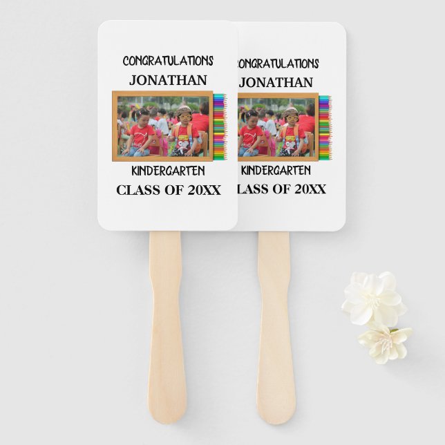 Custom kindergarten graduate chalkboard photo hand fan (Front and Back)