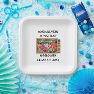 Custom kindergarten graduate chalkboard photo paper plate