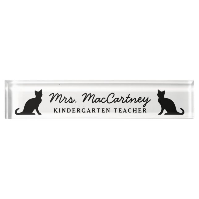 Custom kindergarten school teacher black cat icon nameplate (Front)