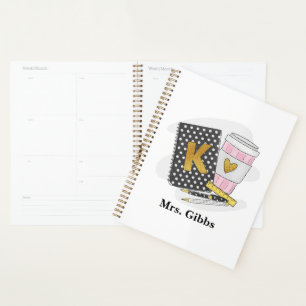 Custom Kindergarten Teacher Black Notebook Coffee Planner
