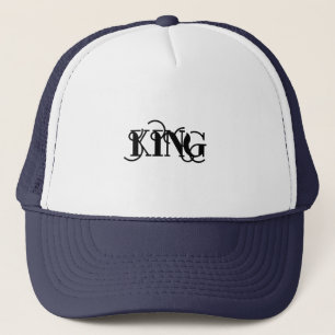 Custom KING Name Stylish White & Navy Elegant Mens Trucker Hat