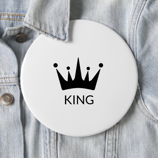 Custom King Text Black Crown Shape Round Button (In Situ)