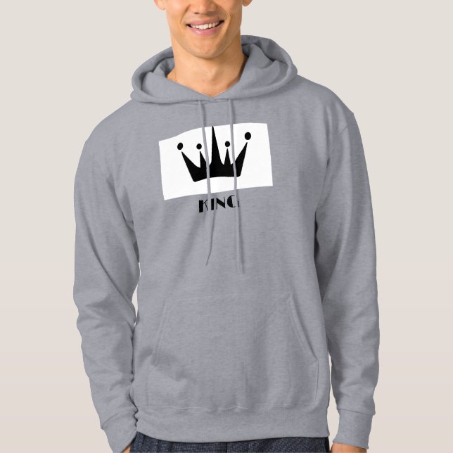 Custom King Text Crown Hoodie Grey Sweatshirt (Front)