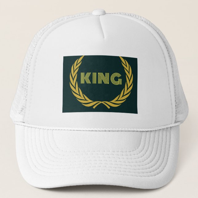 Custom KING Text Image White Yellow Colour Crown Trucker Hat (Front)