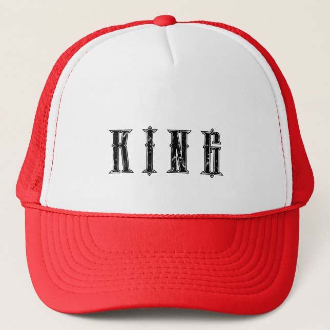 Custom King text name White and Red Colour Caps Ha (Front)