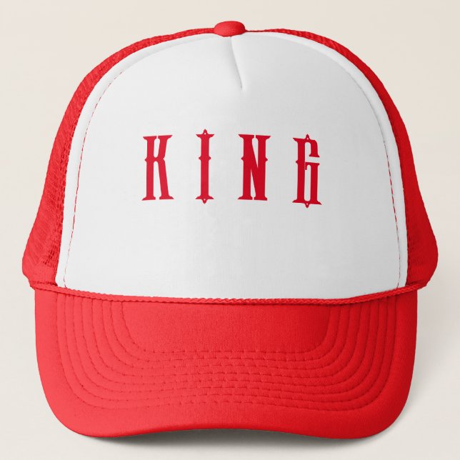 Custom King text name White and Red Colour Caps Ha (Front)