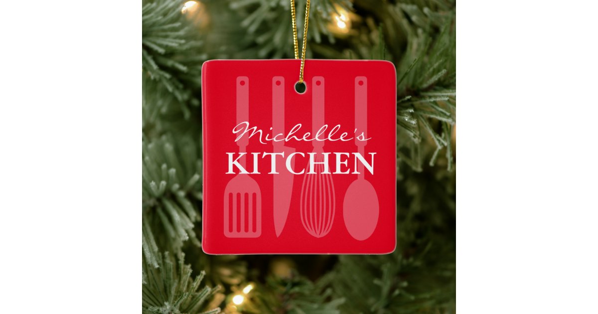 Custom kitchen utensils Christmas Holiday photo Ceramic Ornament Zazzle