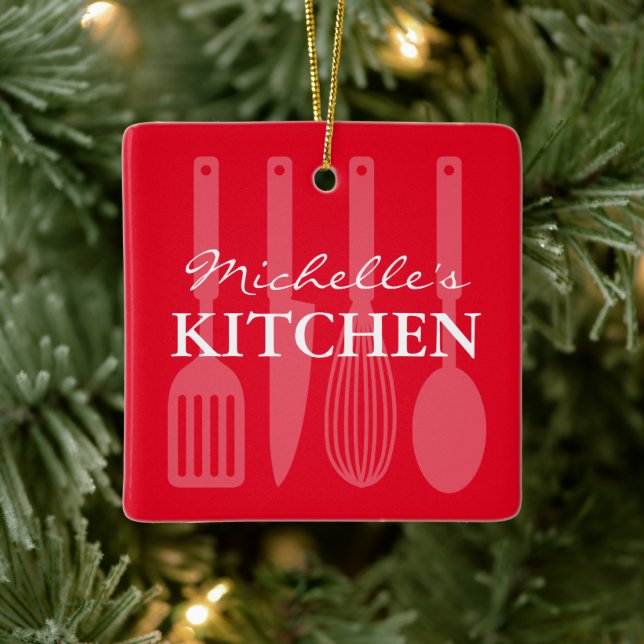 Custom kitchen utensils Christmas Holiday photo Ceramic Ornament (Tree)