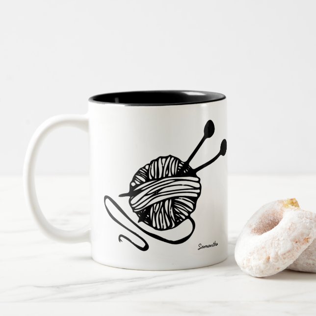 Custom Knitting Lover Gift Personalised Knitting Two-Tone Coffee Mug (With Donut)