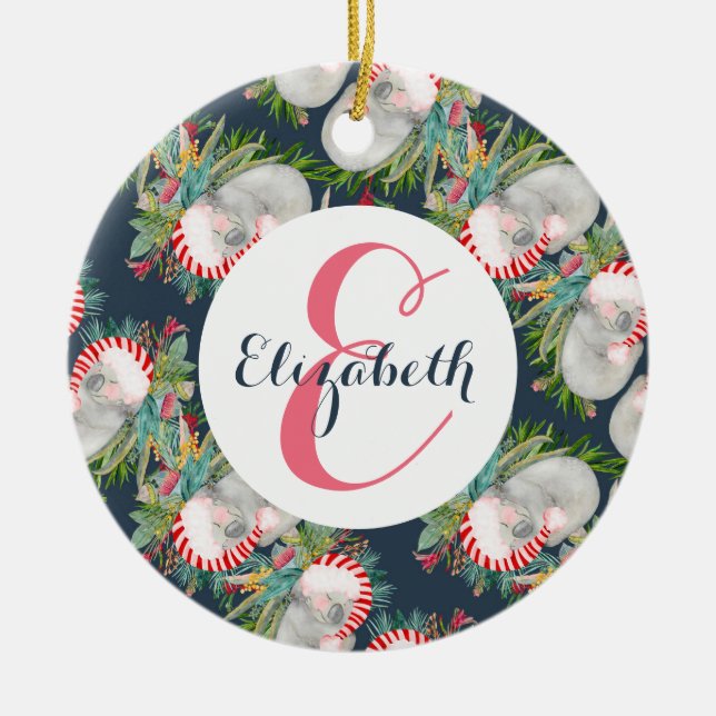 Custom Koala Christmas Blue Ceramic Tree Decoration (Front)