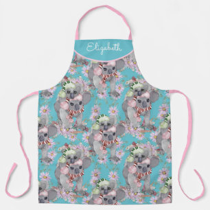 Custom Koala Christmas Botanical Vintage Blue Apron
