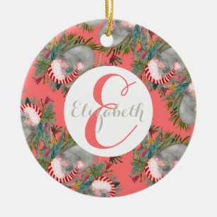 Custom Koala Christmas Pink Ceramic Ornament