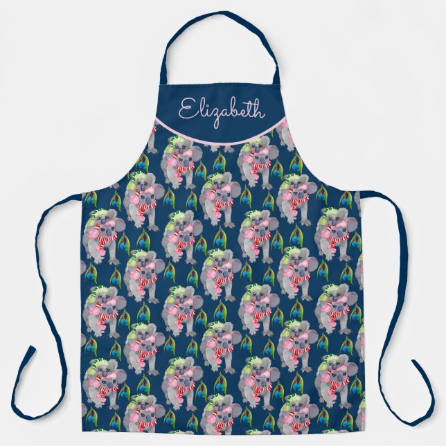 Custom Koala Family Blue Christmas Apron (Front)