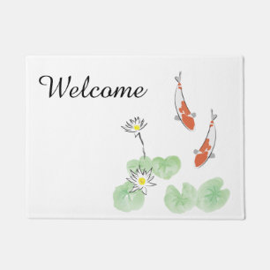 Custom Koi Pond White Doormat