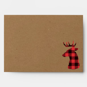 Custom Kraft Red Buffalo Plaid Deer Happy Holidays Envelope