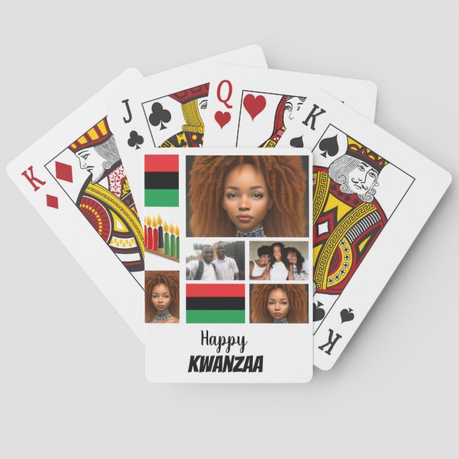 Custom Kwanzaa 8 Photo Collage Playing Cards (Back)